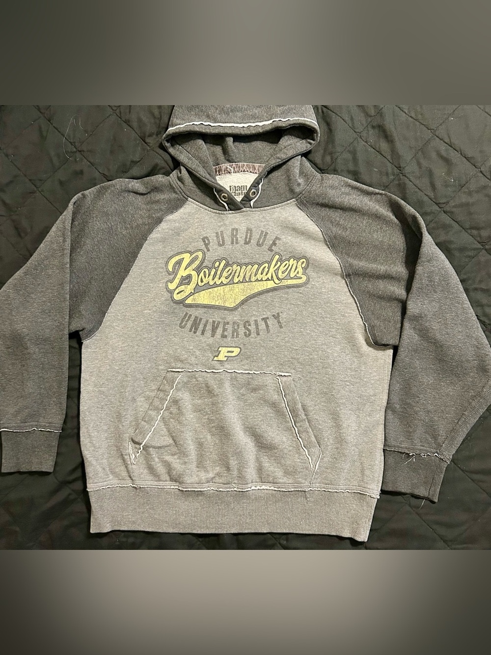 PREOWNED Main Gate PURDUE UNIVERSITY Boikermaker Hoodie Gray 2-Tone, Size Small